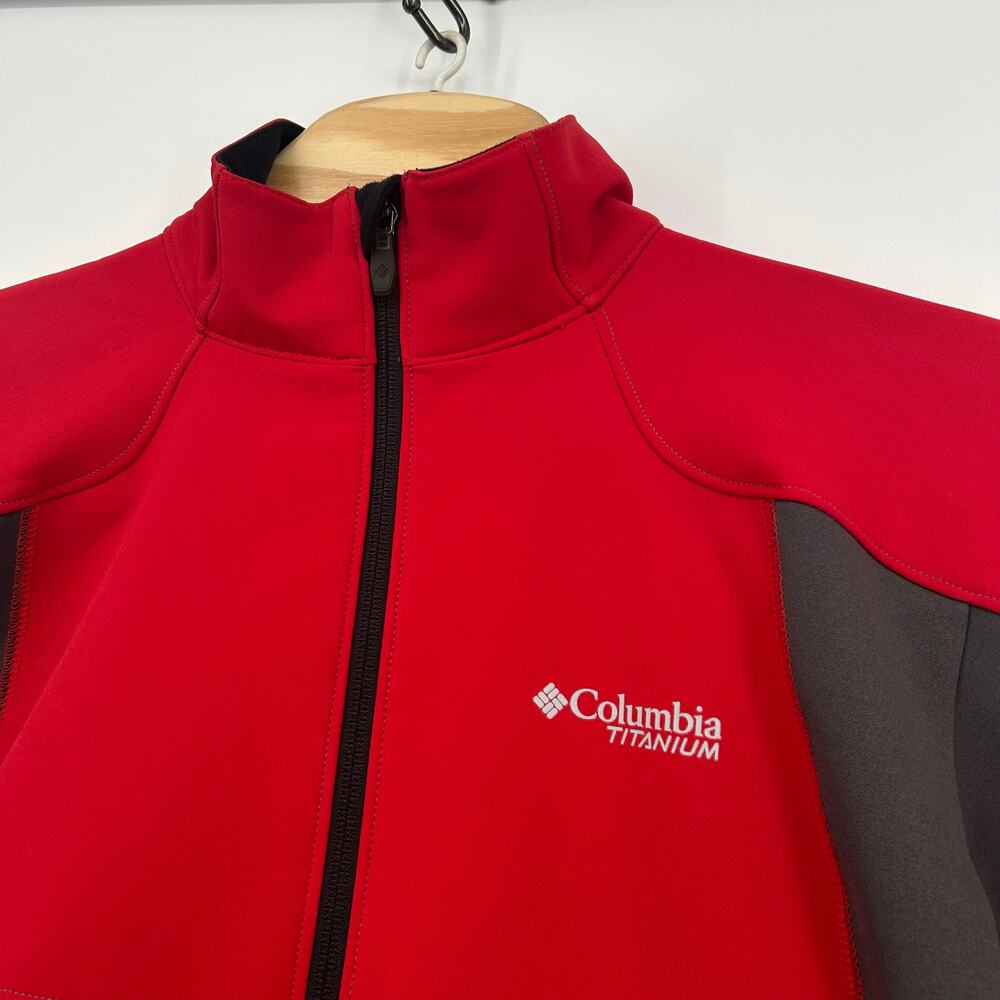Men's Red Grey Columbia Titanium Omni-Heat Softshell Full Zip Jacket Size Small - Picture 2 of 9